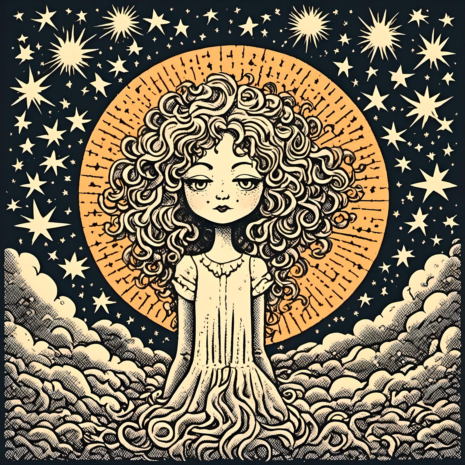 Stylized Sun and Moon in Comic Art Style