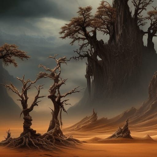 Dark Desert Fantasy Landscape in Digital Matte Painting