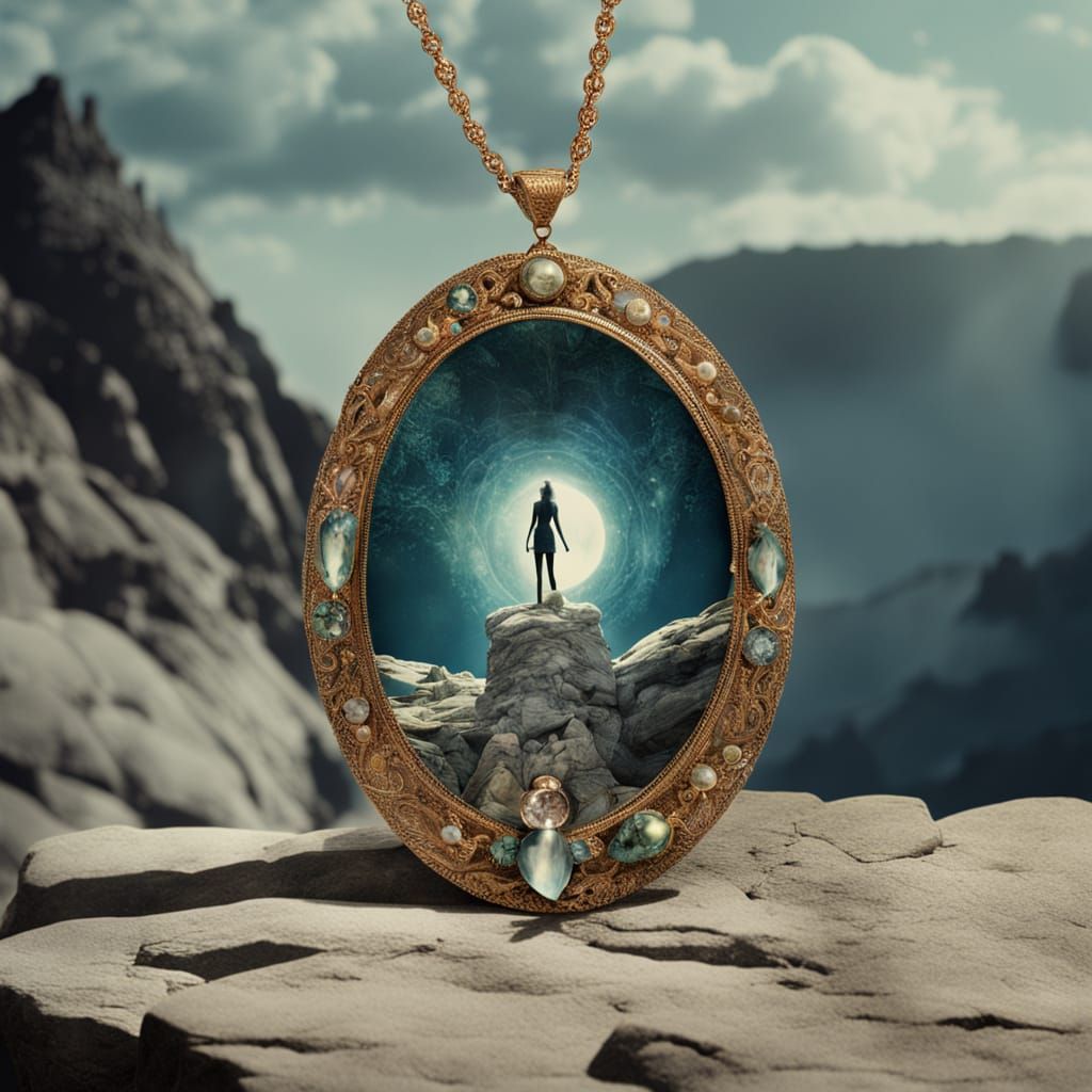 Luminous Pendant with Rocky Cliff Scene