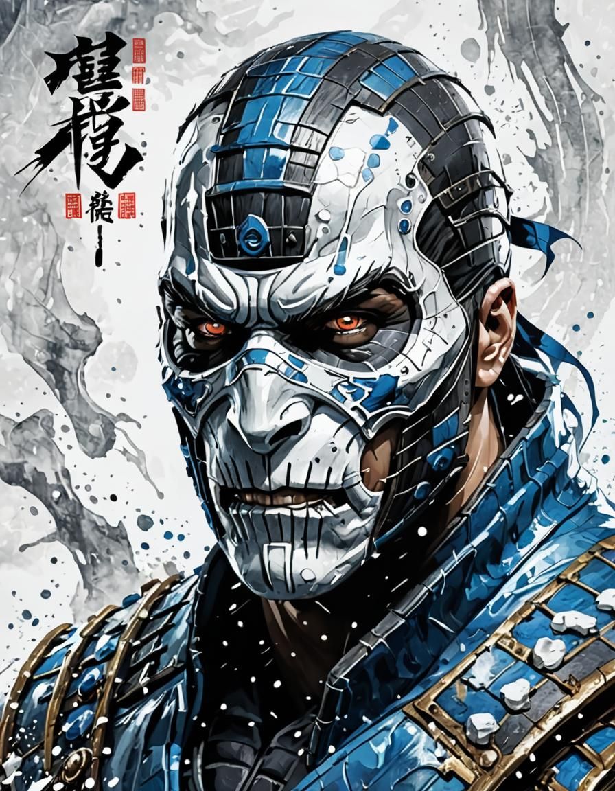 Sub Zero Skull Portrait in Chinese Ink Style