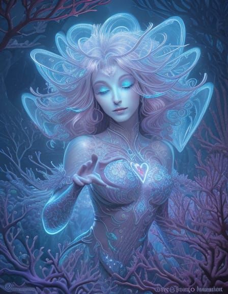 Glowing Coral Heart Fantasy Illustration