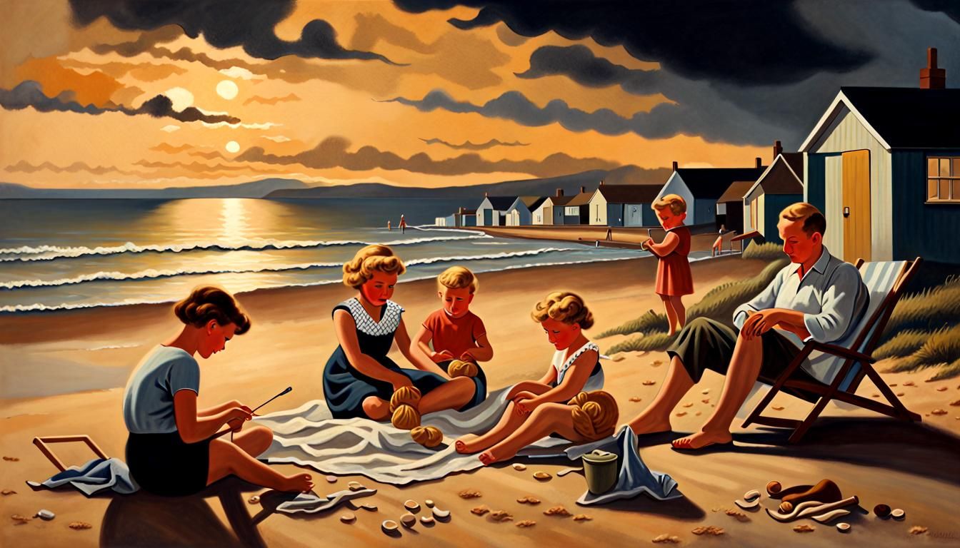 1950s Family Seaside Holiday, Beryl Cook Style