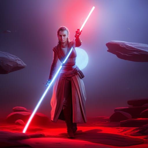 Female Jedi Warrior with Red Lightsaber