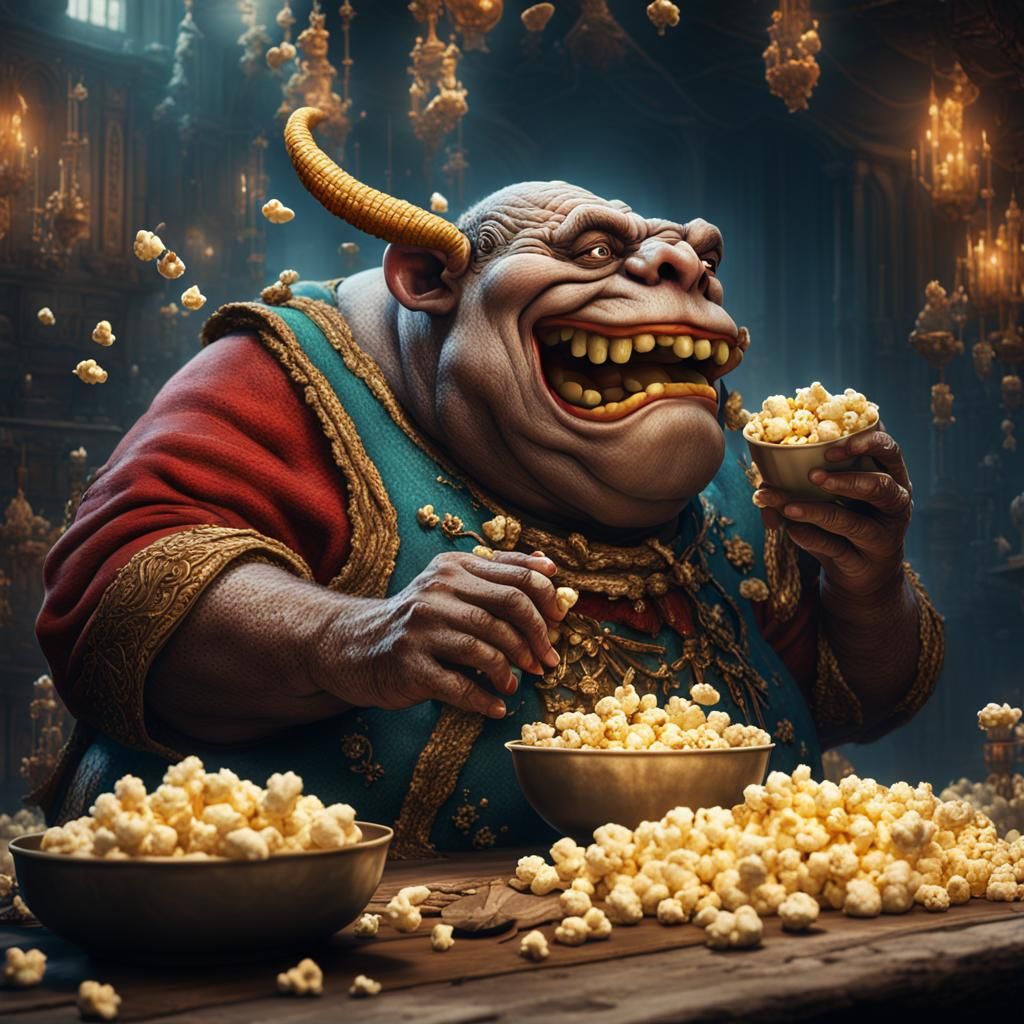 Mermaid Eats Popcorn: Detailed Fantasy Art