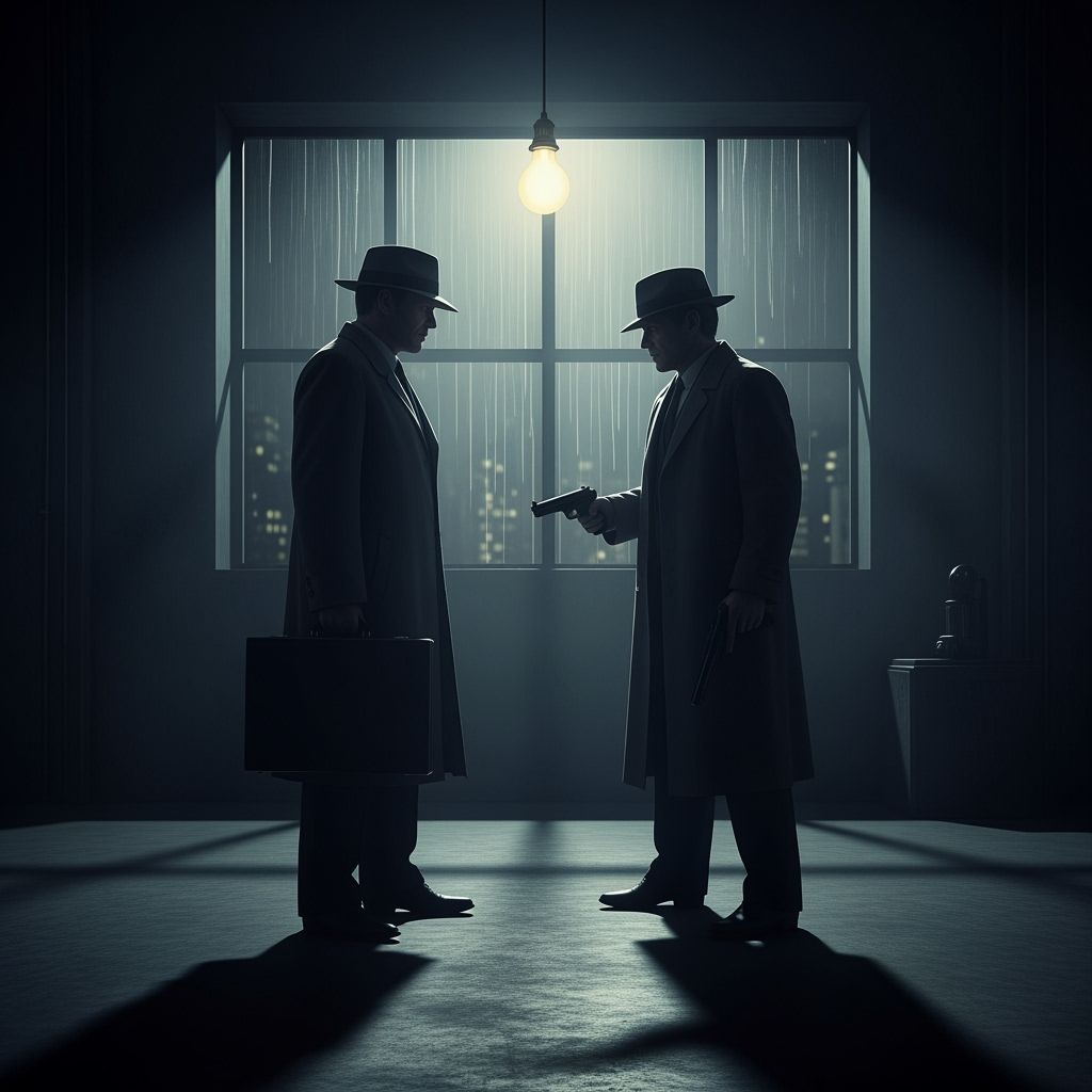 Film Noir Standoff in Smoky Backroom