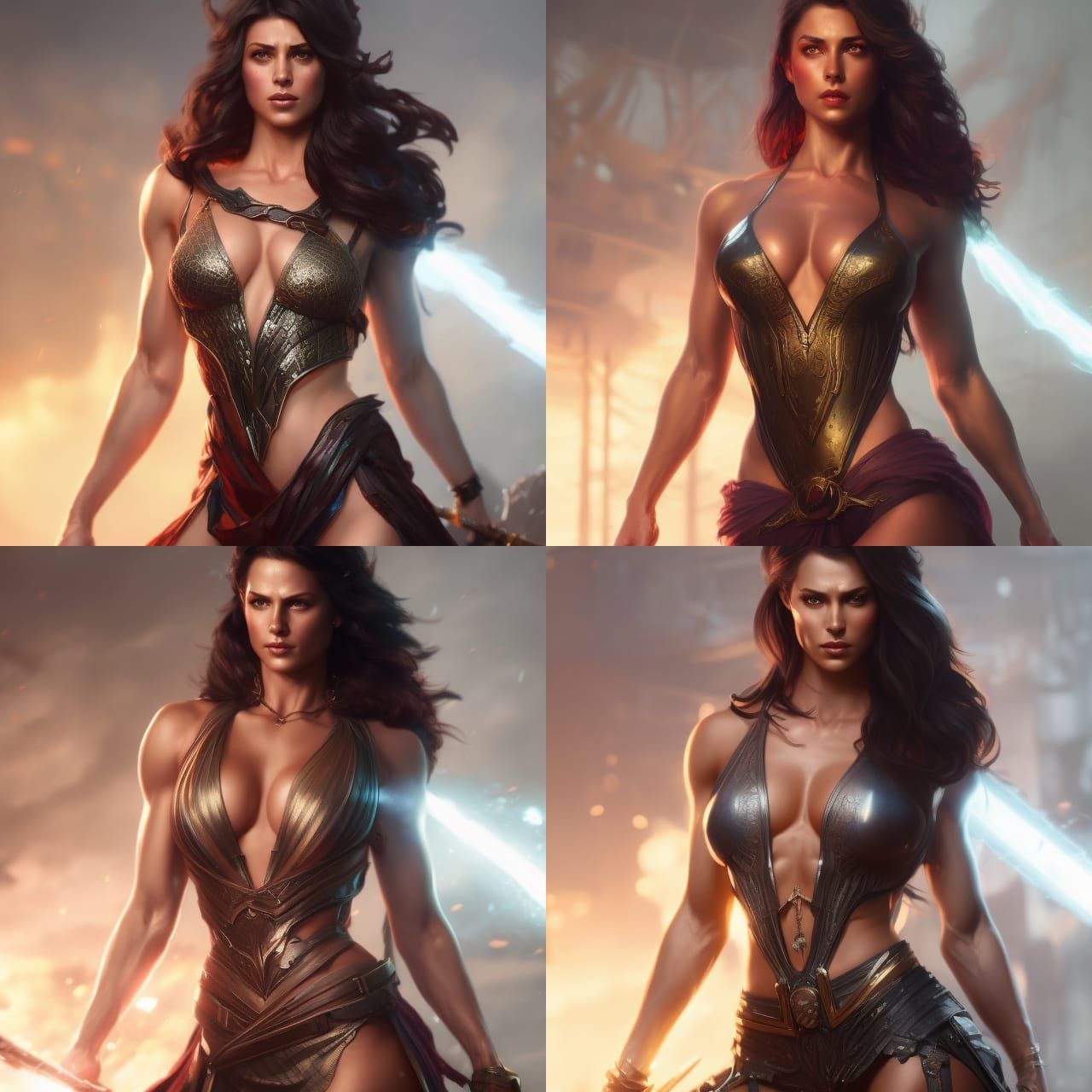 Dark Fantasy Masterpiece: Muscular Woman in Gown
