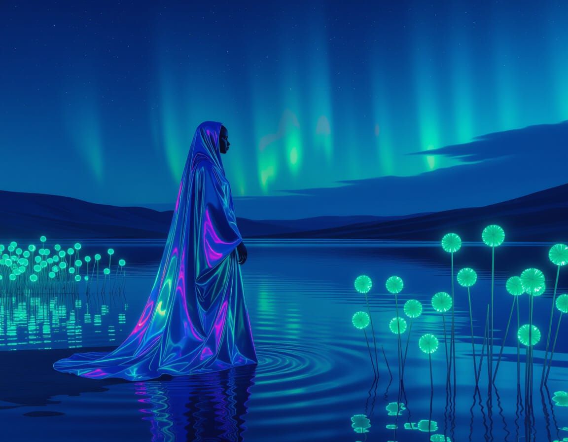 Otherworldly Sudanese Alien in a Neon Landscape