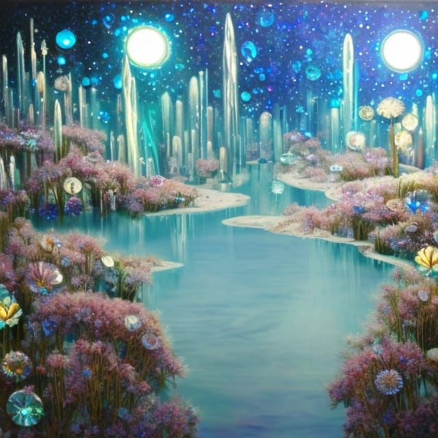 Oasis in White Desert as Oil Painting