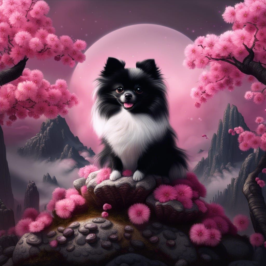 Pomeranian in Cherry Blossom Fantasy Art