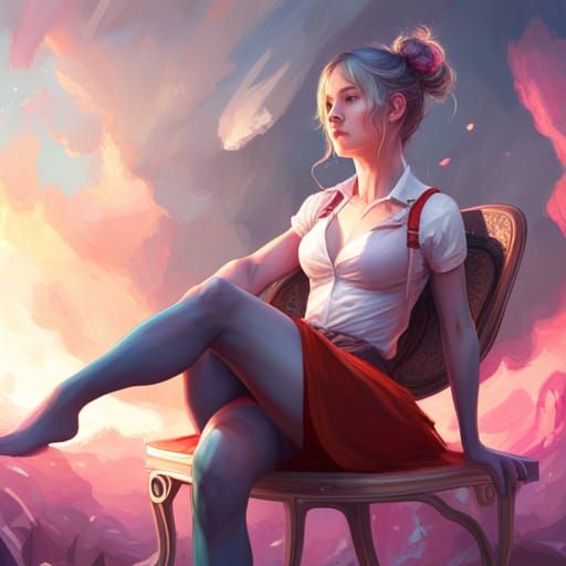 Hyperdetailed Portrait of Girl on Chair, Trending Art