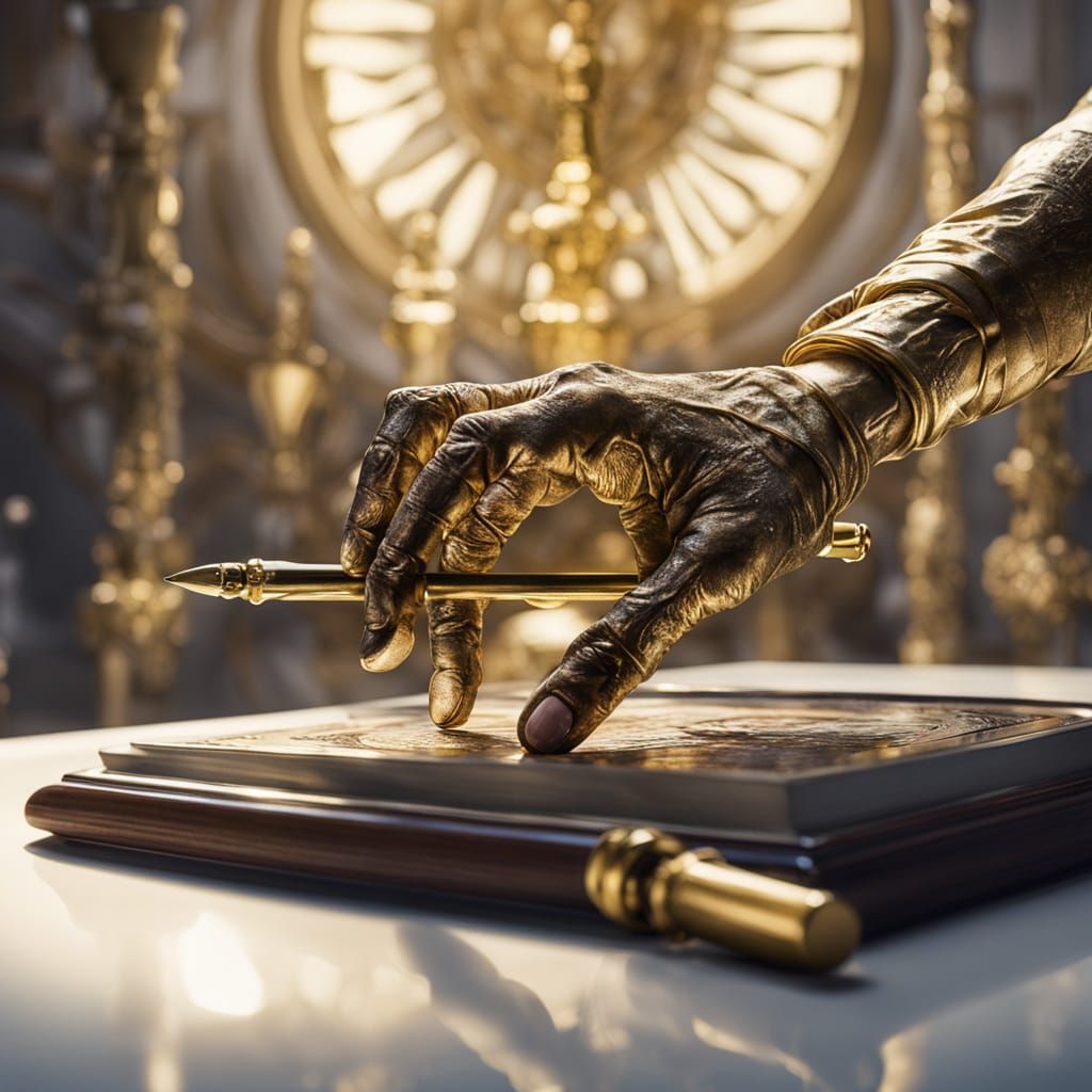 Mummified Hand Signs Contract in Surreal Oil Painting