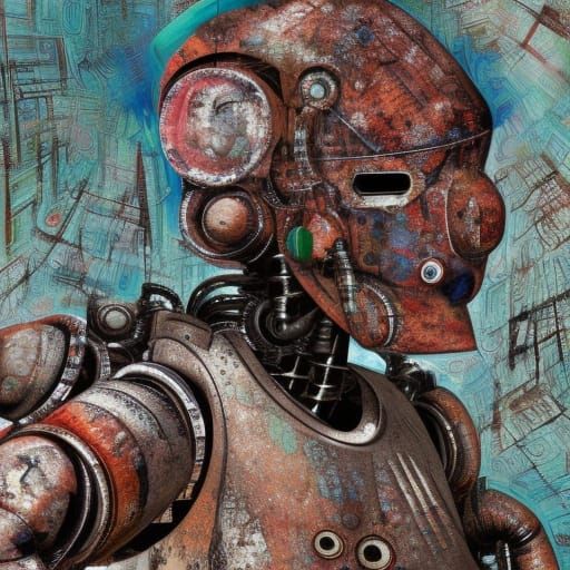 Discarded Robot by Clive Barker: Hyperdetailed Digital Paint...