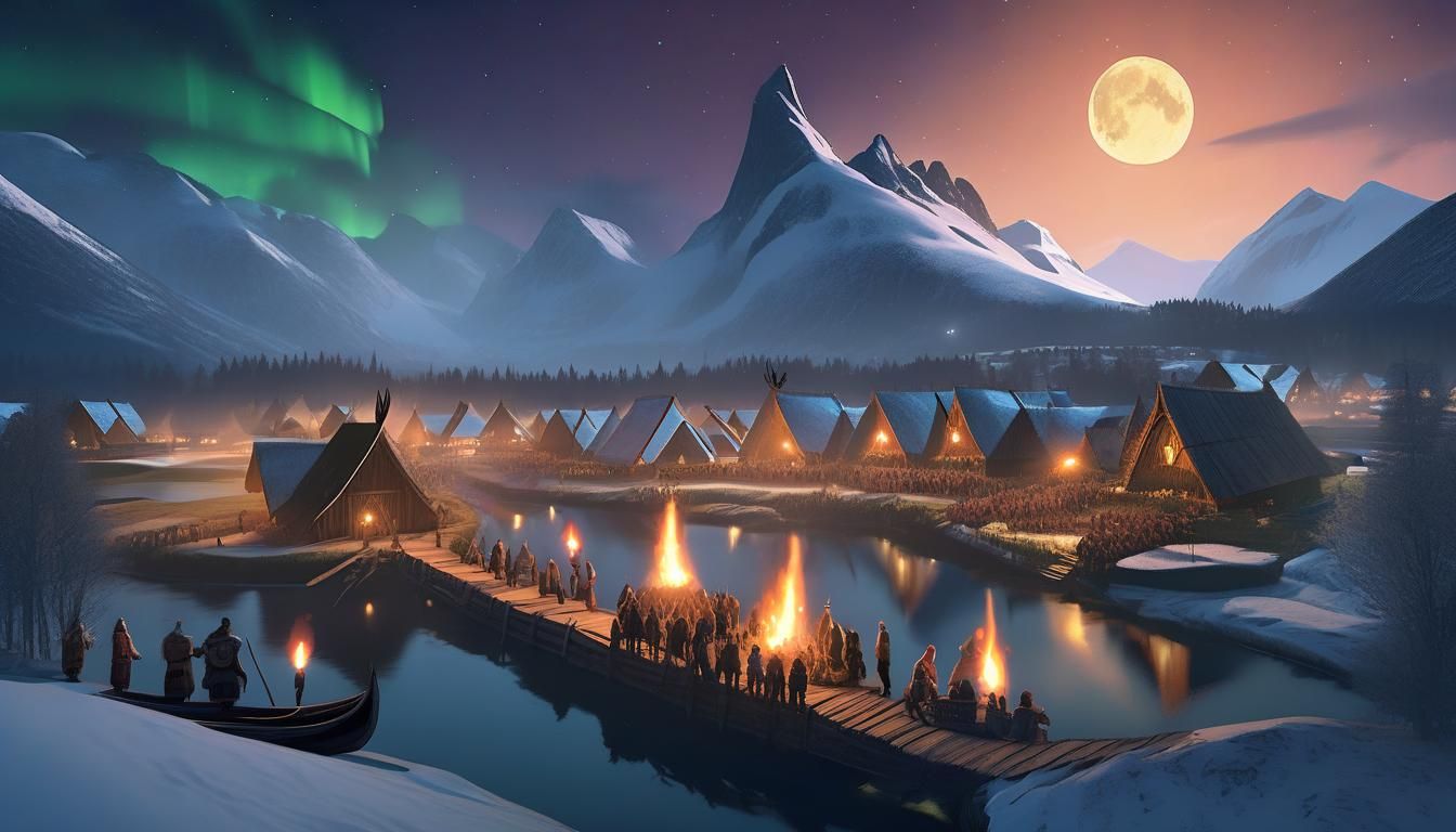 Viking Village Festival Under Northern Lights
