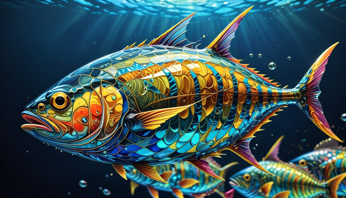 Glass Yellowfin Tuna in Abstract Fractal Art
