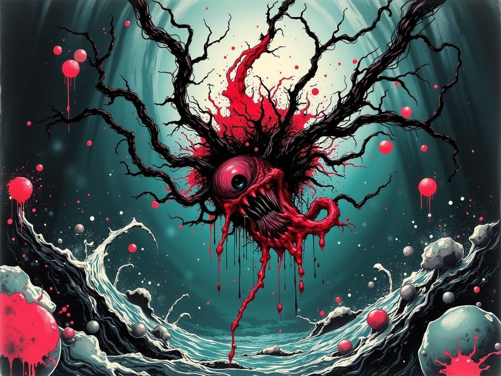 1950s Horror Movie Poster: Mutant Sea Creature Attack