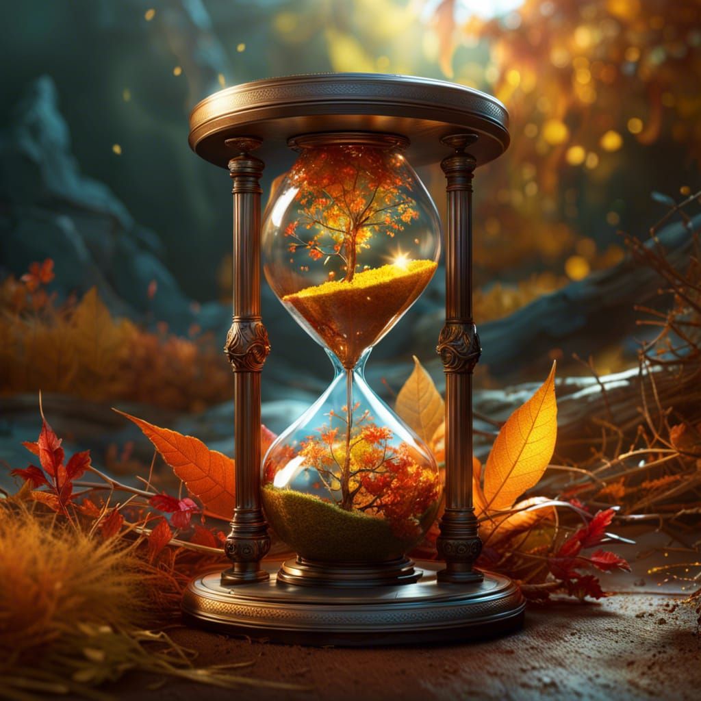Hourglass Reveals Autumn in Wizard's Lab
