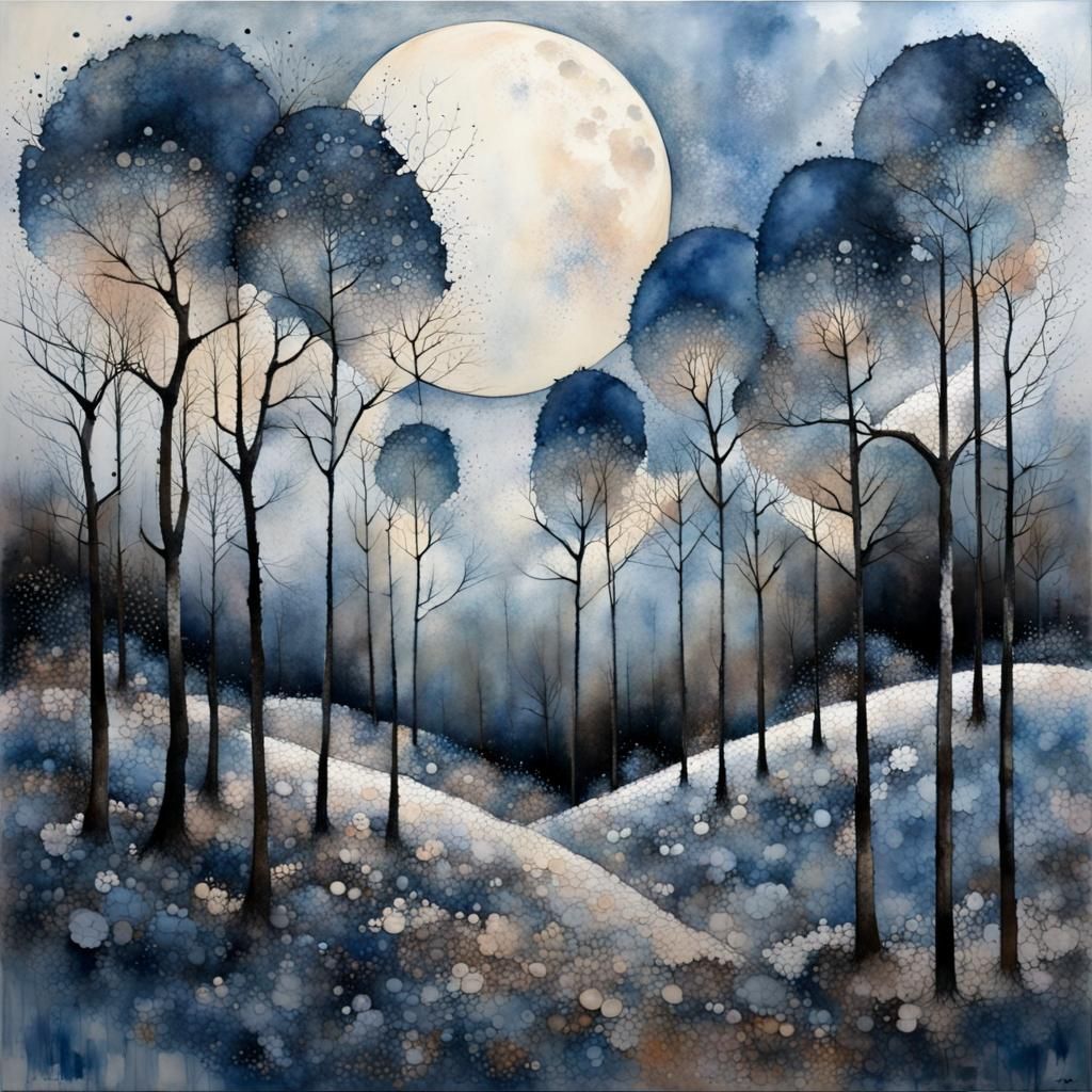 Blue Forest Moonscape in Art Brut Style
