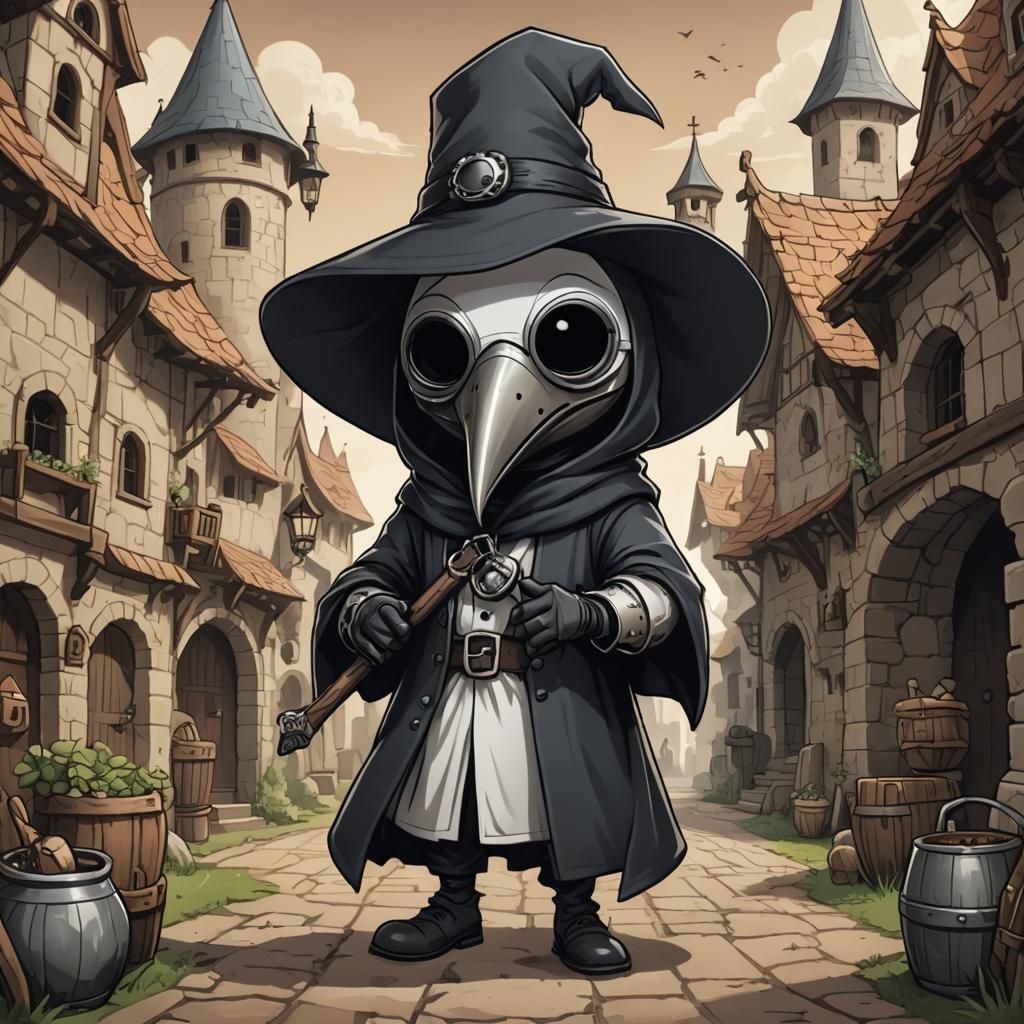 Chibi Plague Doctor in Cartoon Medieval Style