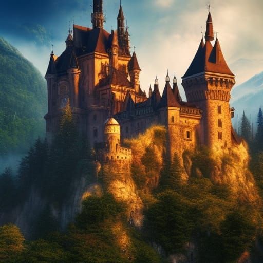 Enchanted Stone Castle in Transylvania Under Moonlight