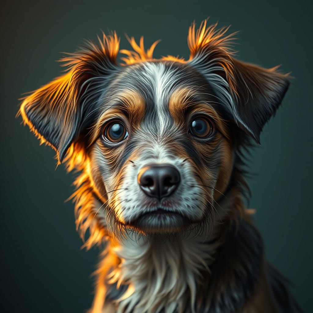Bedraggled Pup Looks Up with Sorrowful Eyes
