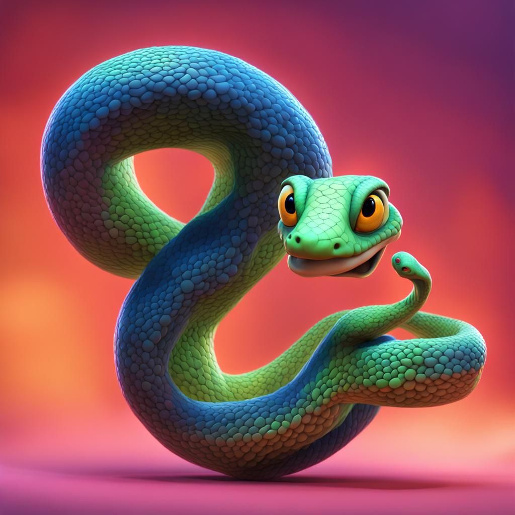 Swirling Snake: Pixar Style 3D Digital Art
