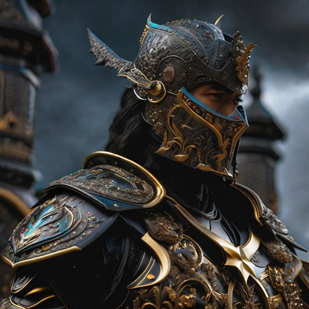 Fierce Dark Knight with Serpent Staff in Elaborate Armor