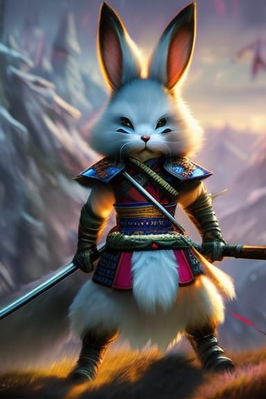 Hyperrealistic Samurai Bunny in Ethereal Style