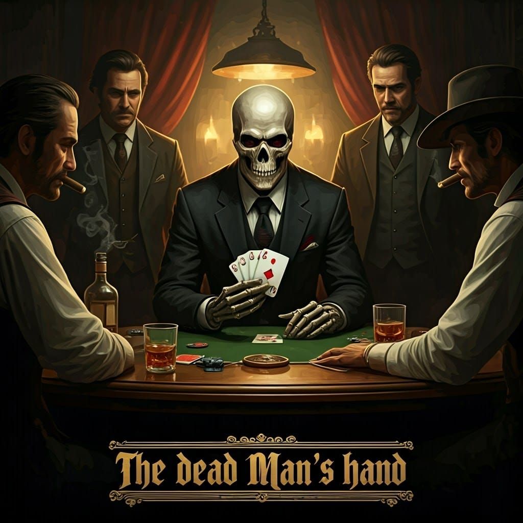 Poker Game with Skull-Faced Player Holding Aces