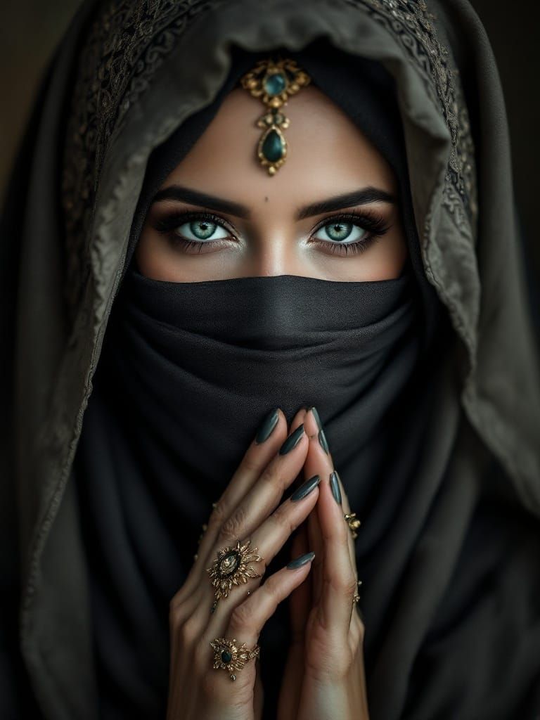 Exotic Veiled Beauty in Middle Eastern Style