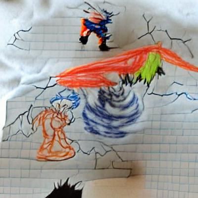 Child's Drawing: Goku vs. Fantasy Tornado