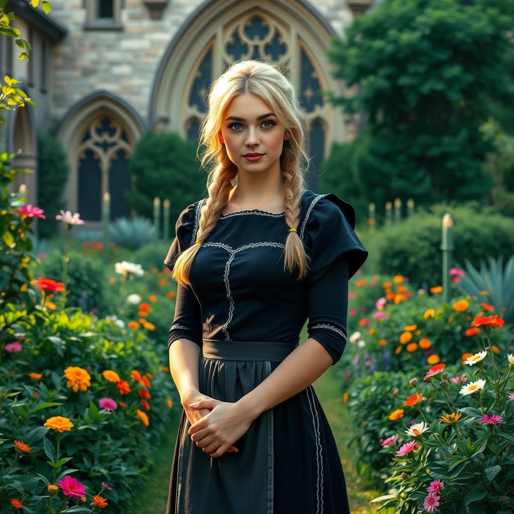 Ethereal Portrait of a Serene Breton Maid in a Tranquil Chap...