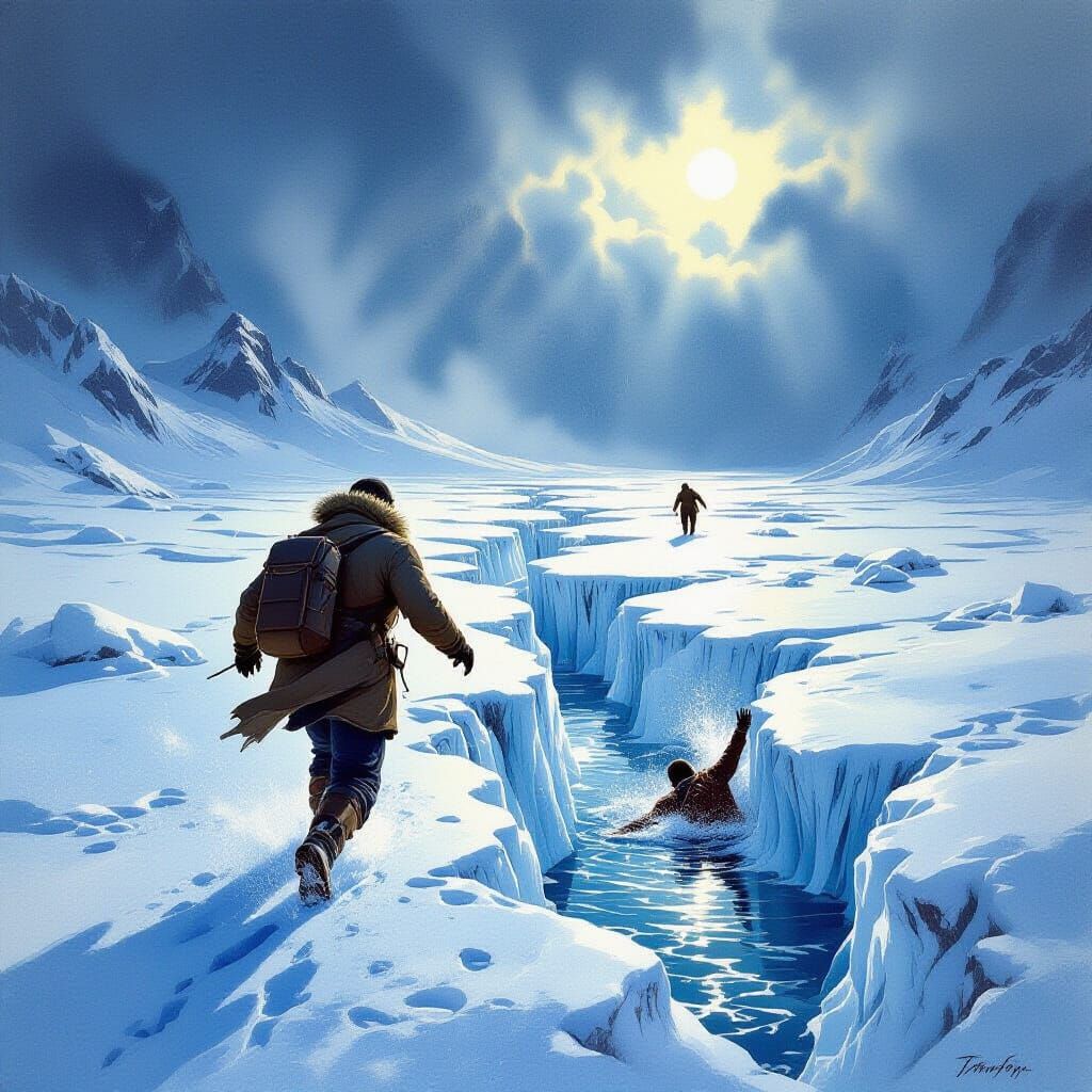 Man Escapes Over Ice as Pursuer Falls