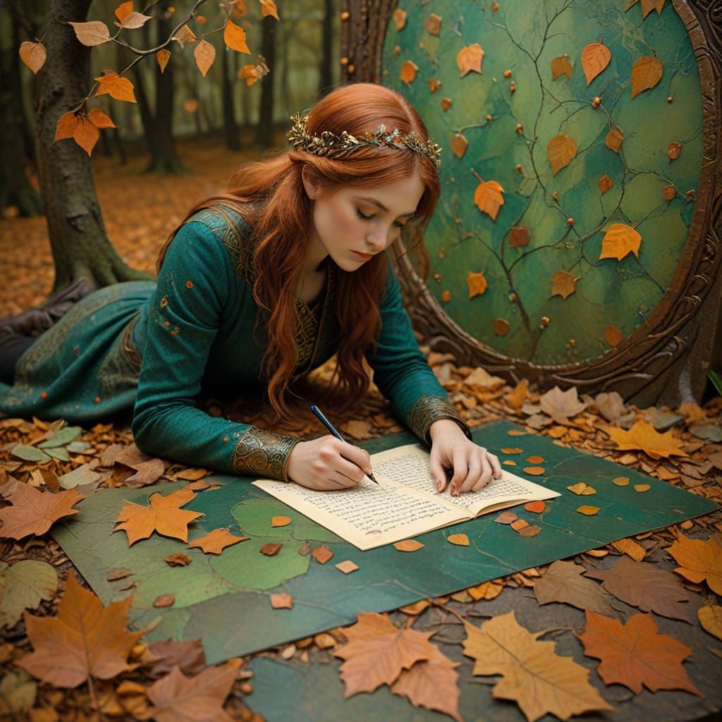 Whimsical Fantasy Art of Person Writing