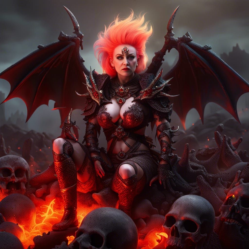 Fantasy Demon Warrior with Flaming Sword