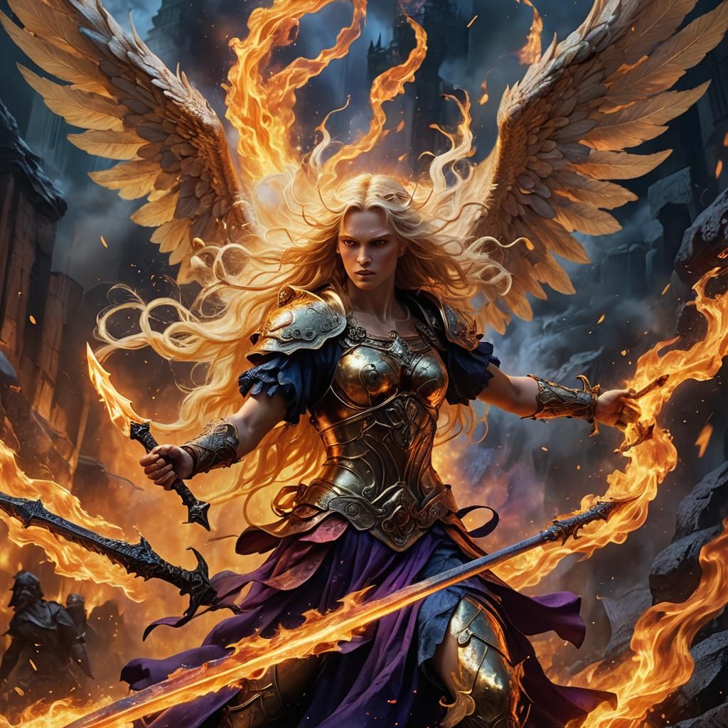 Angel vs Demon in Fiery Inferno: Digital Art