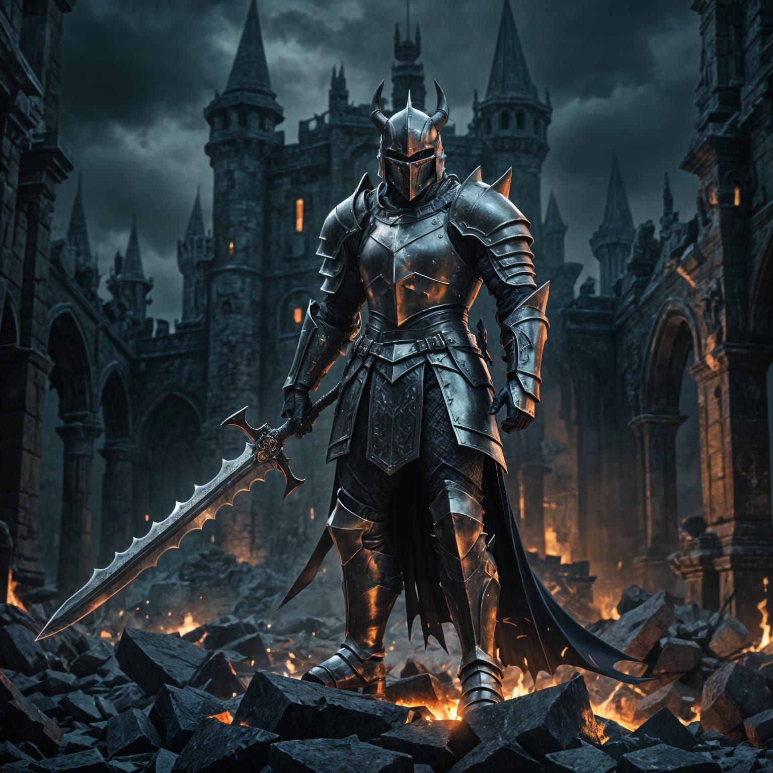 Ominous Demonic Knight with Greatsword in Double Exposure