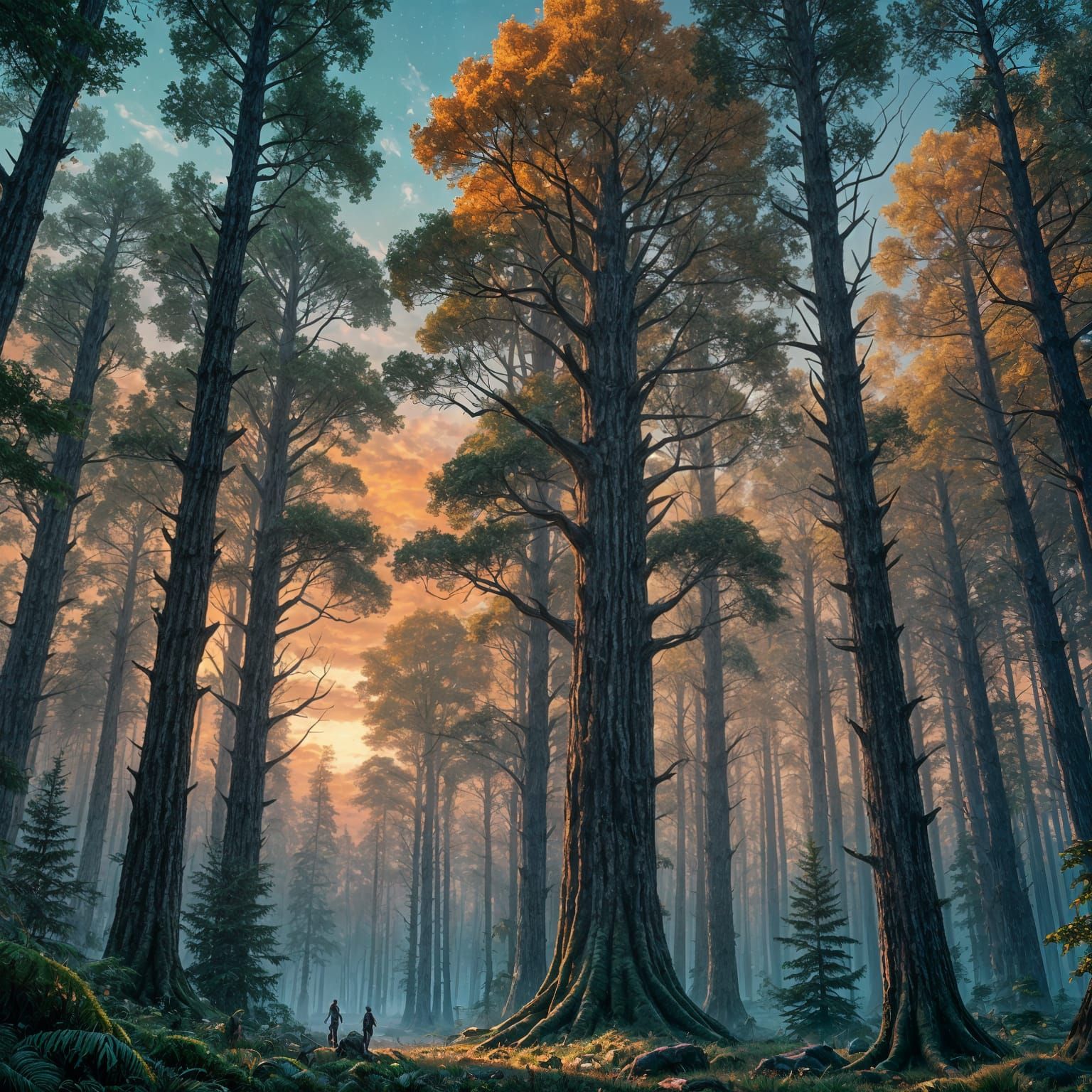 Enchanted Forest at Dusk: Detailed Fantasy Concept Art
