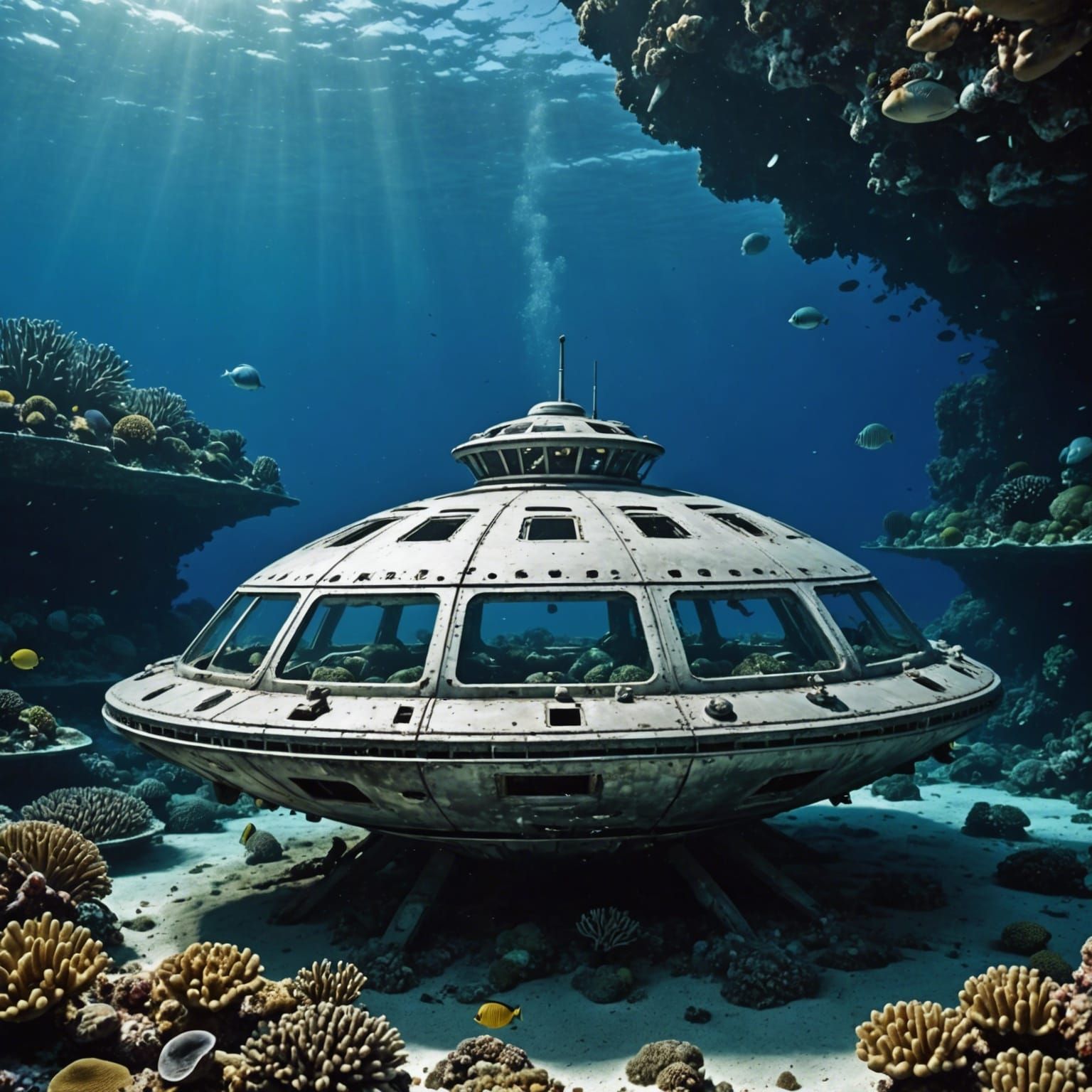 Retro UFO Wreckage on Coral Reef