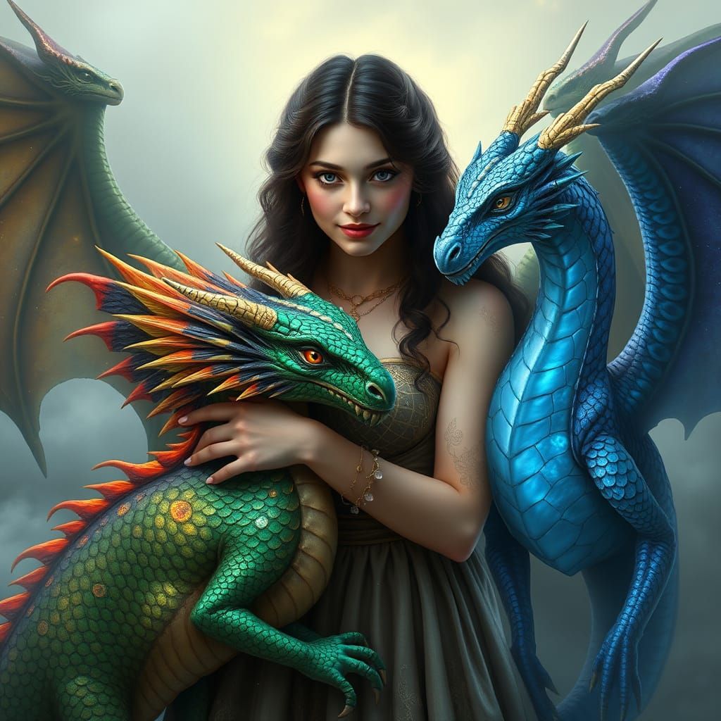 Angel of the Dream Realm with Majestic Dragons