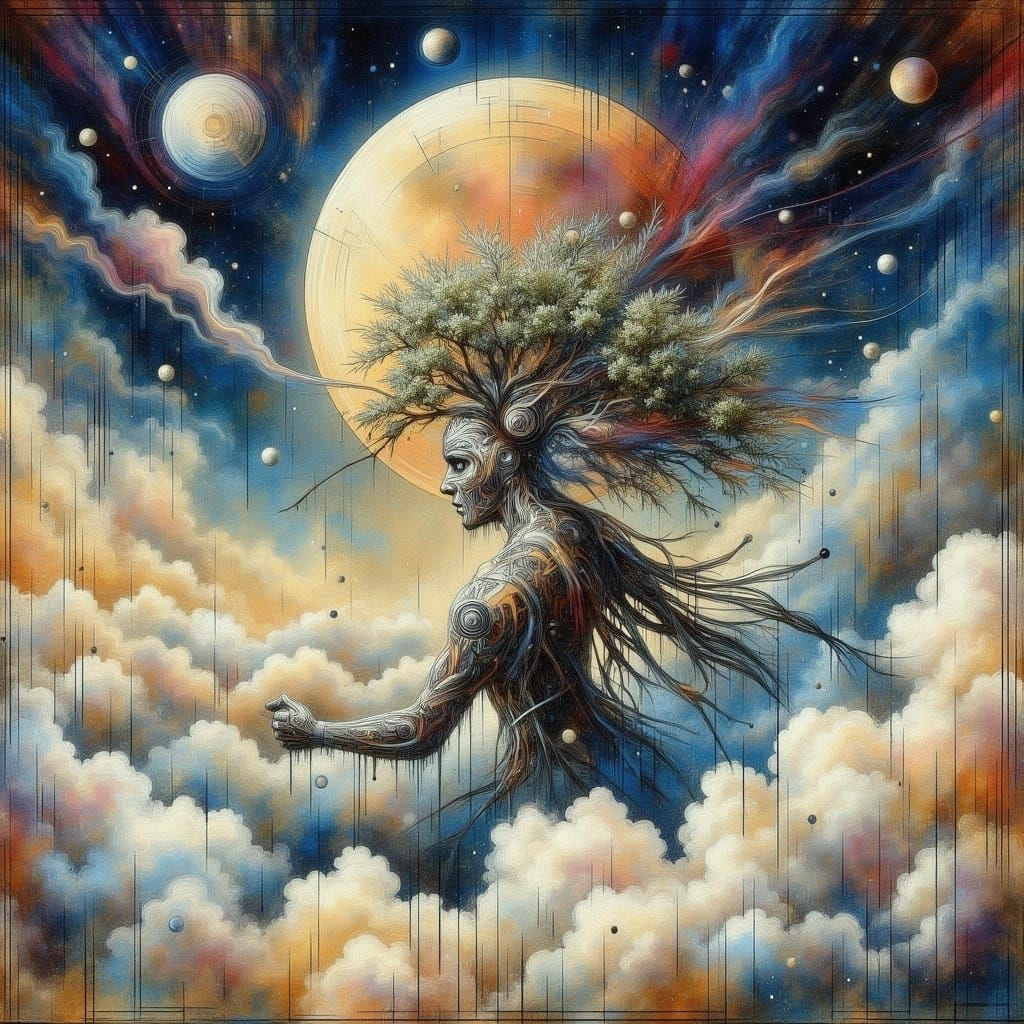 Surrealism in Hyper-Maximalist Style of a Tree Above Clouds...