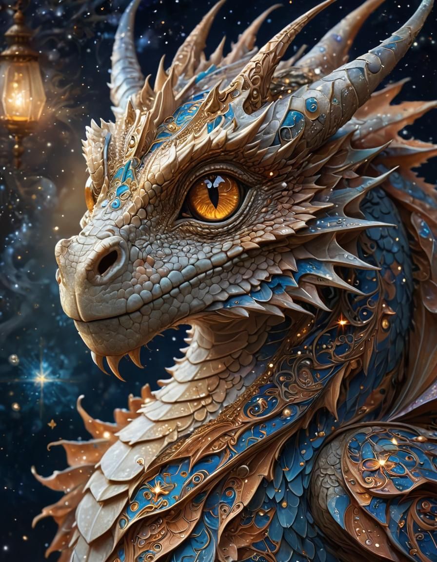 Fantasy Dragon Portrait with Twinkling Stars