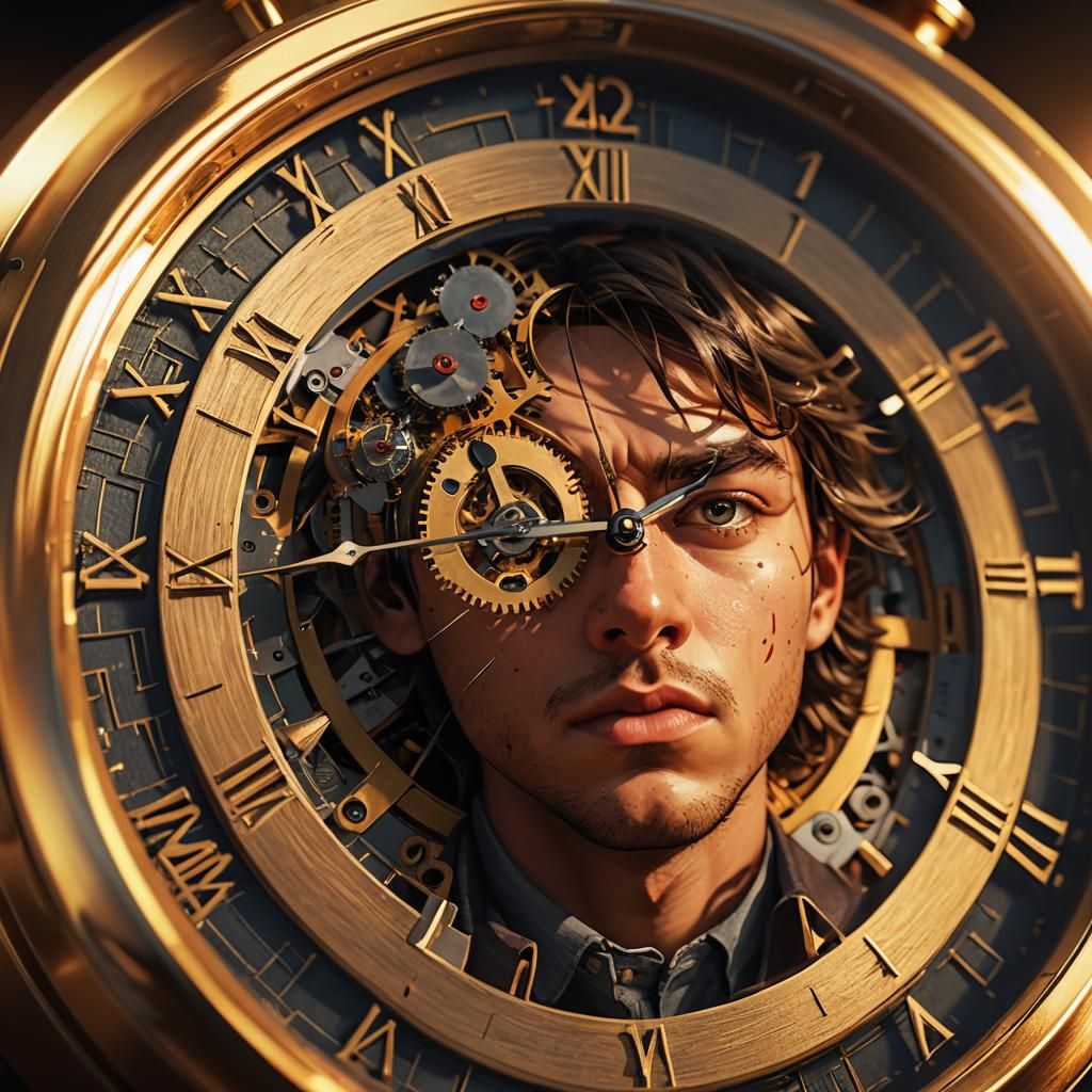 Frantic Student Stares at Clock: Hyper-Realistic Digital Art