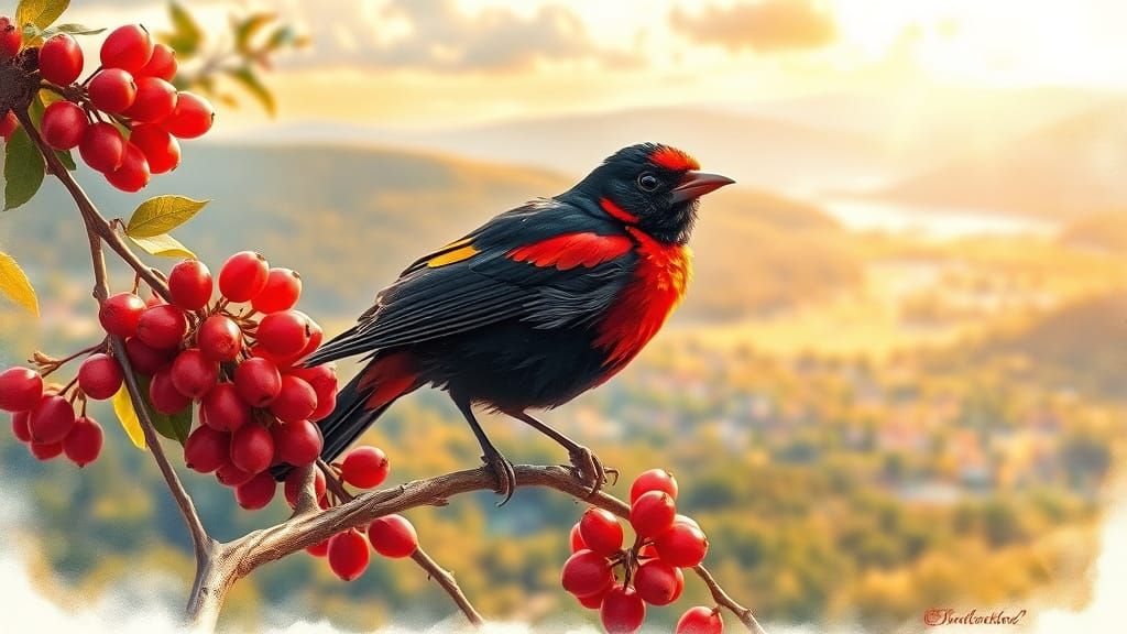 Red-Winged Blackbird in Dreamy Realism, Summer View