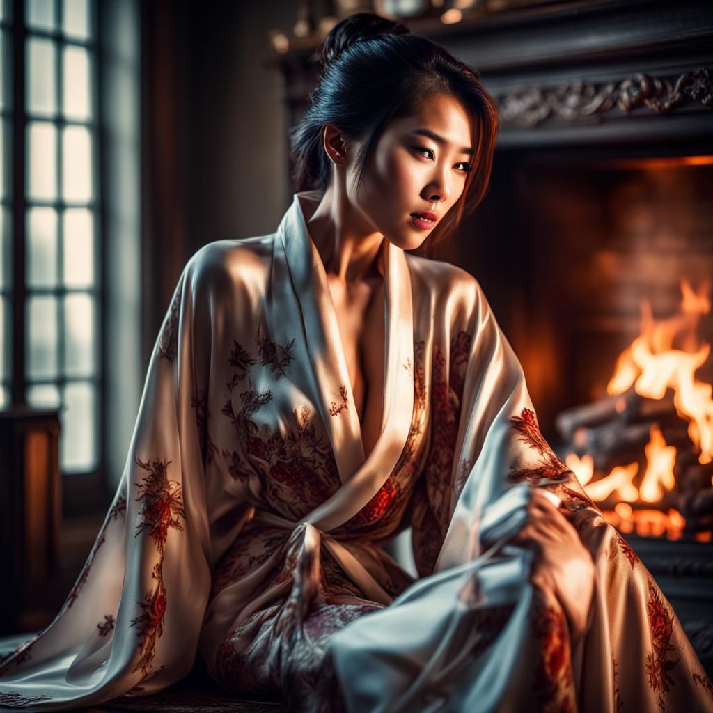Striking Asian Vampire in Flowing Silk Robe