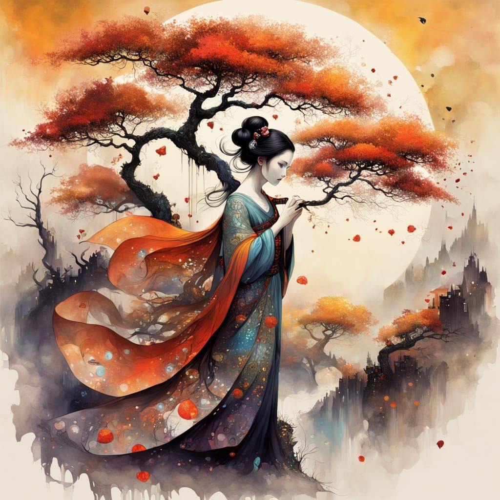 Intricate Fantasy Scene with Deep Color Palette