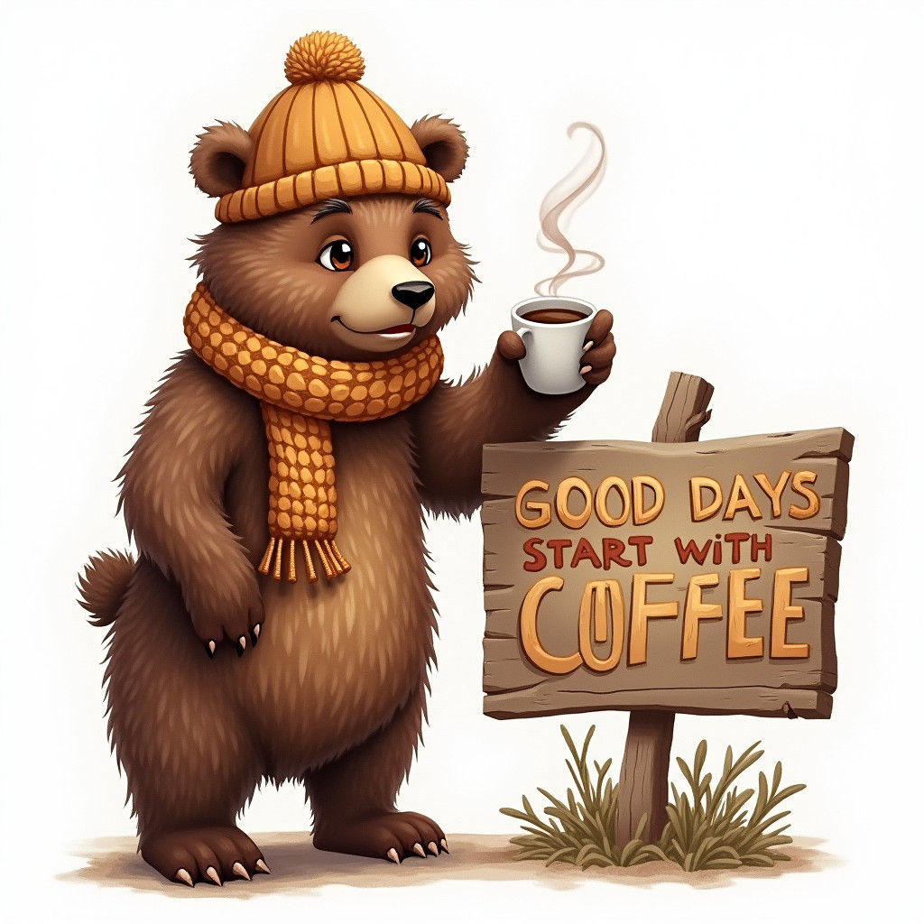 Bear Enjoying Coffee: Realistic Watercolor Art