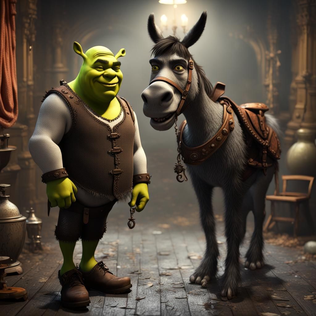 Shrek and Donkey Ornate Photorealistic Render