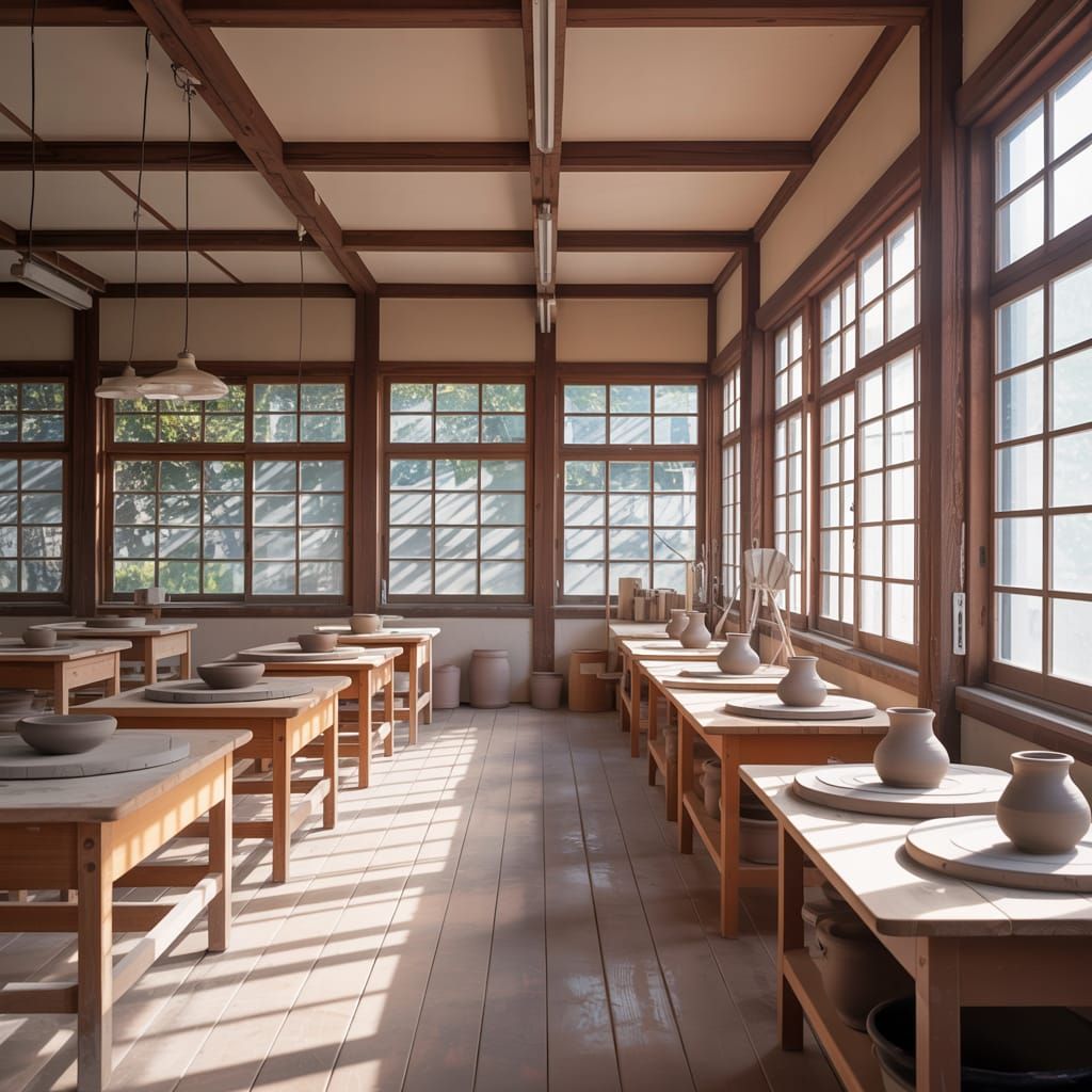 Serene Pottery Studio in Anime Style