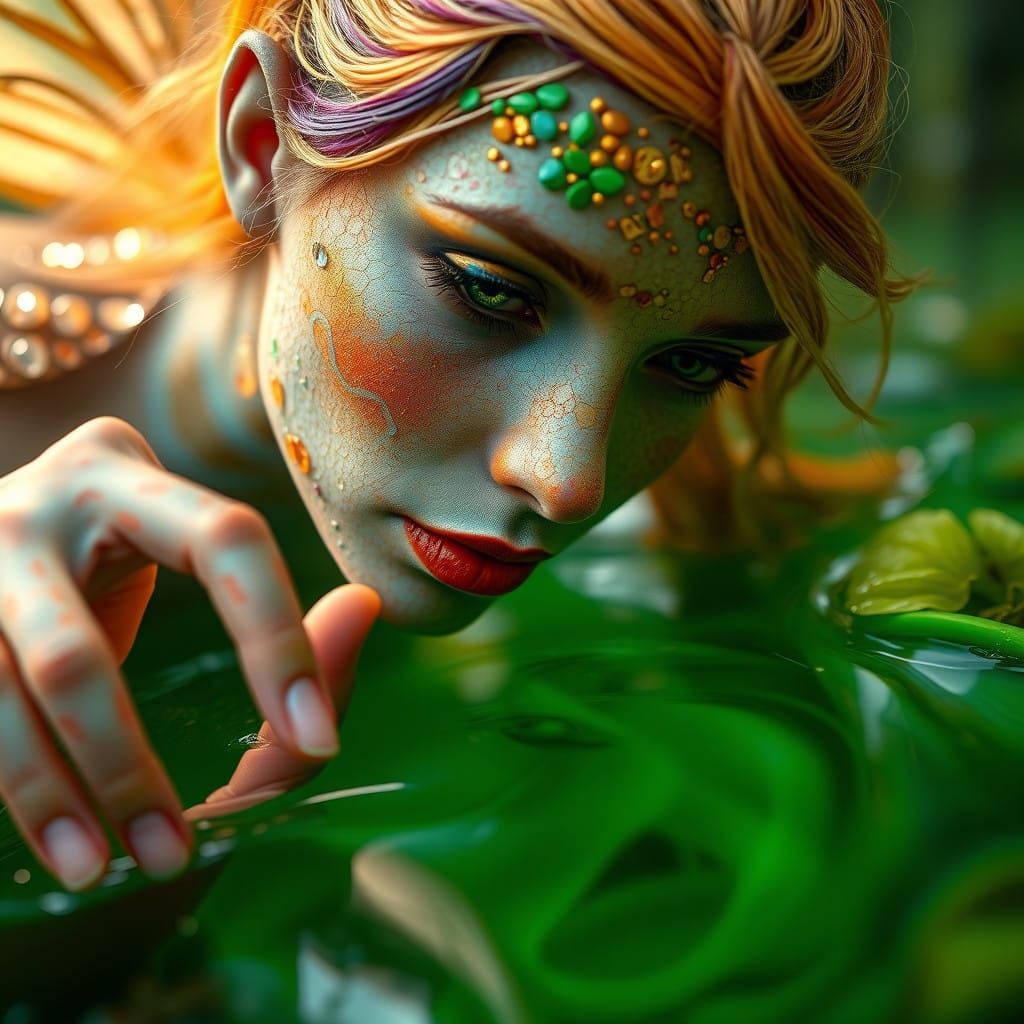 Rainbow Fairy Dipping into Emerald Waters