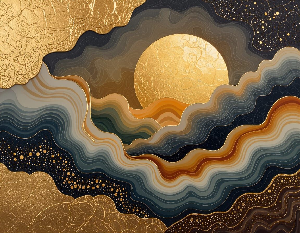 Golden Sun Rises Over Swirling Clouds